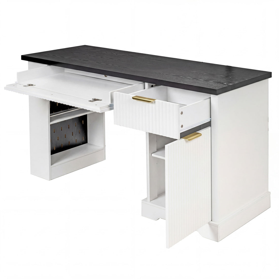 Modern Fluted Office Desk With Storage Cabinet