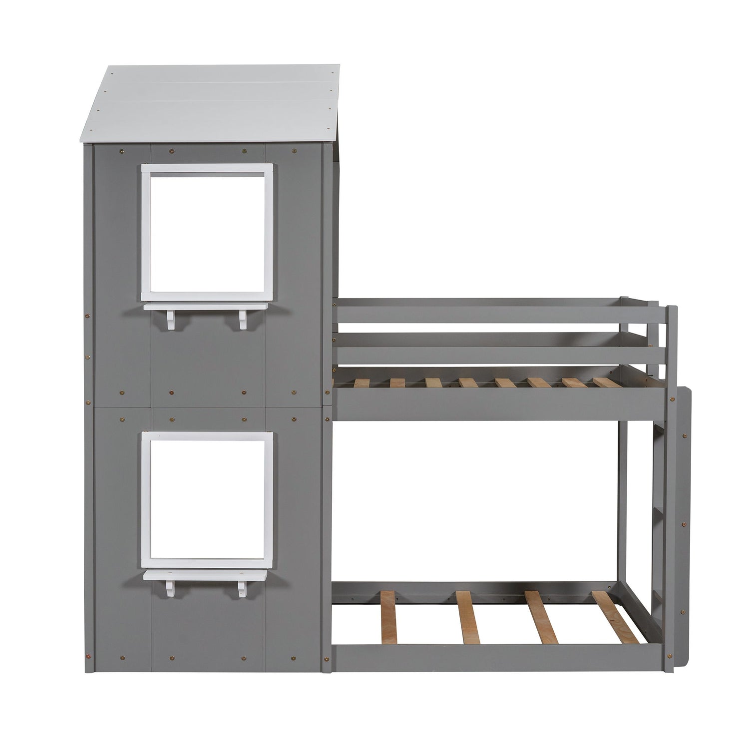 Bunk Bed Wood Bed &amp; Roof, Window, Guardrail, Ladder