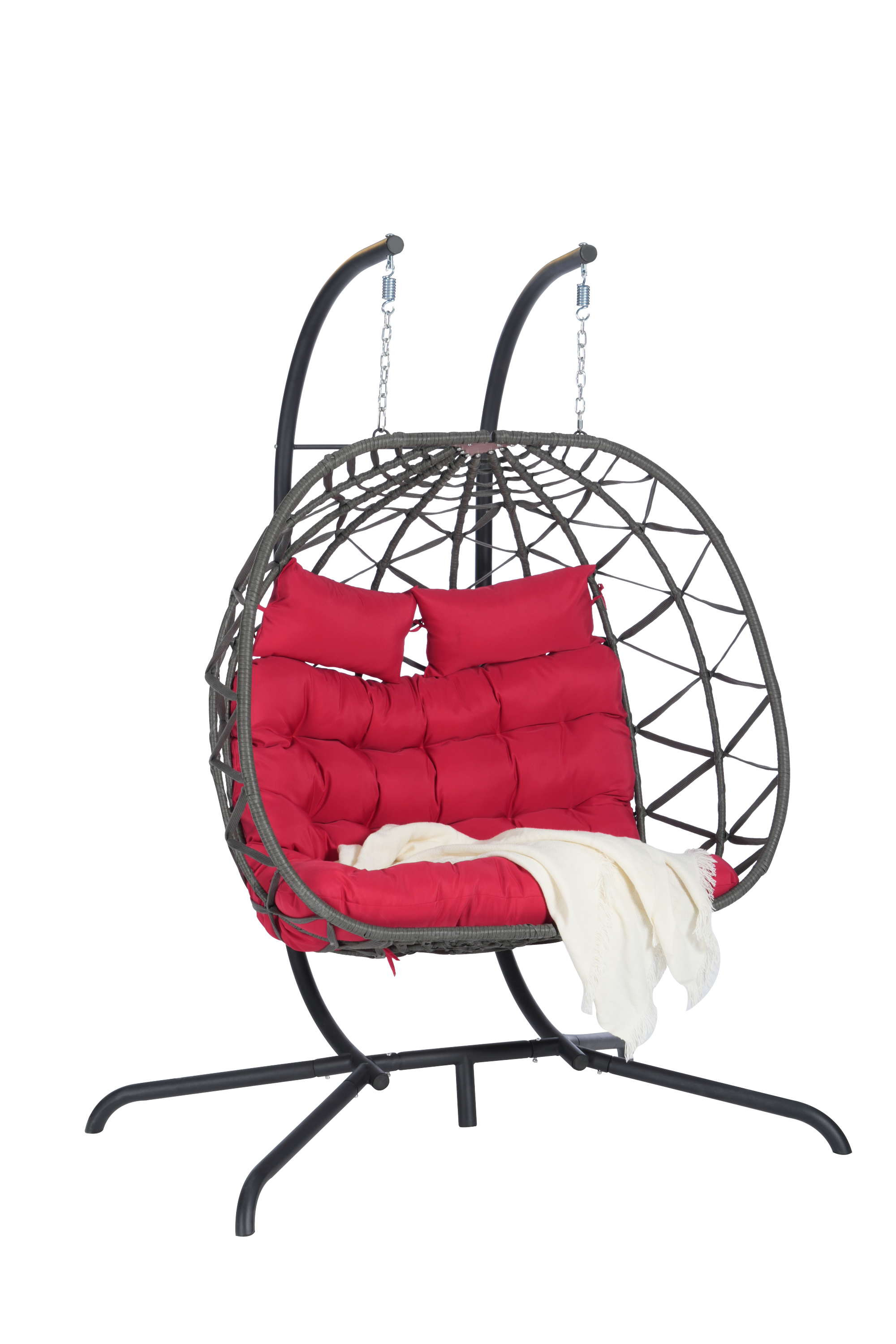 2 Person Outdoor Rattan Hanging Chair Patio Wicker Egg Chair