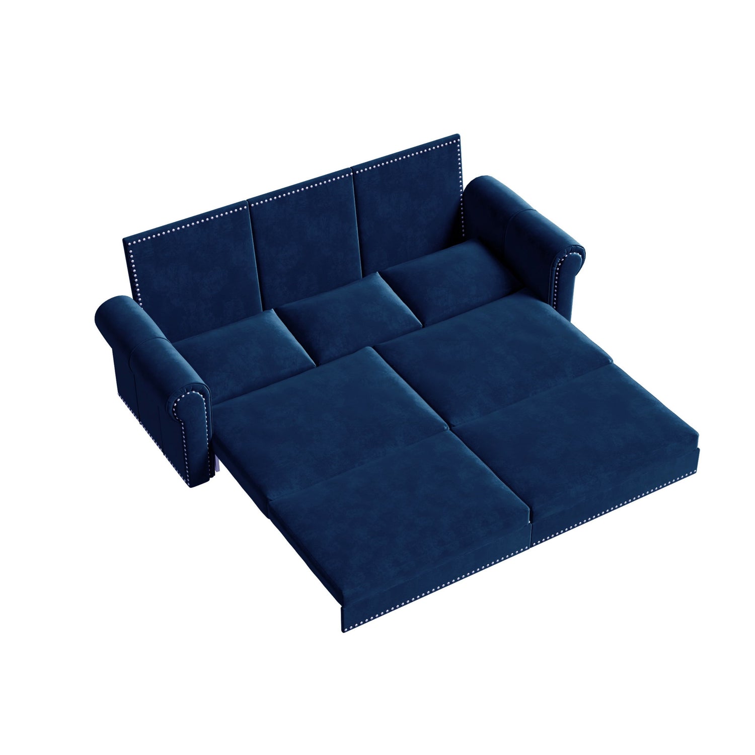 3 In 1 Convertible Sleeper Sofa With Nailhead Trim &amp; Rolled Arm