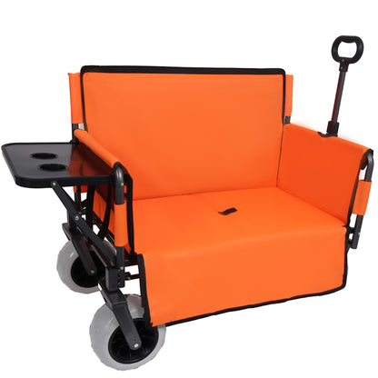 3 In 1 Folding Wagon With Bench Seat &amp; Rear Mounted Tabletop - Orange