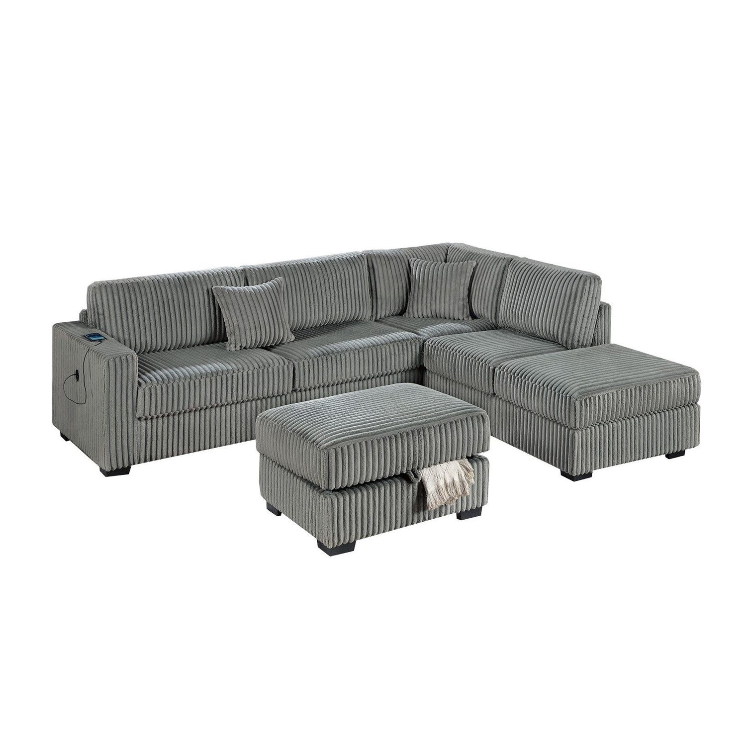 3 Piece Sectional Sofa With Reversible Chaise And USB Storage Ottoman