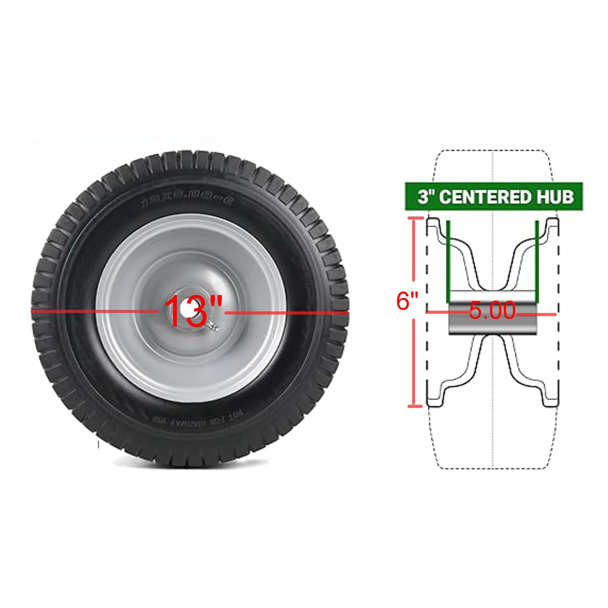 Flat Free Tire And Wheel Assemblies For Riding Lawn Mowers With 3&quot; Hub - Black