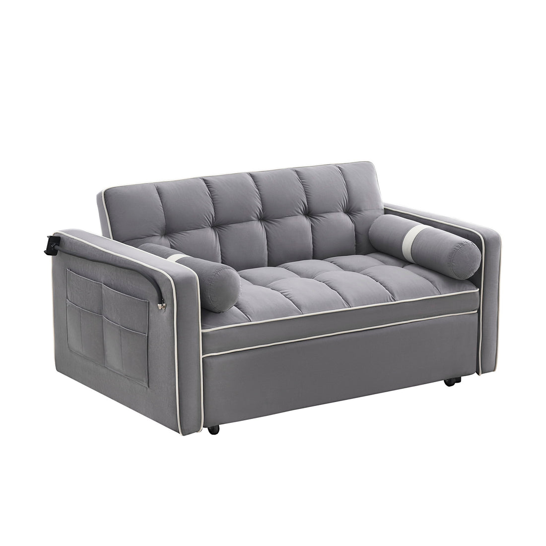 Modern Convertible Sleeper Sofa Couch With Pull Out Bed With Pillows &amp; Side Pockets For Small Space, Living Room