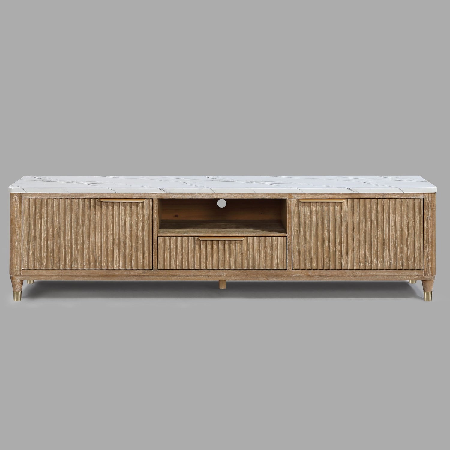 Fluted TV Stand With Accents - Natural Wood / White