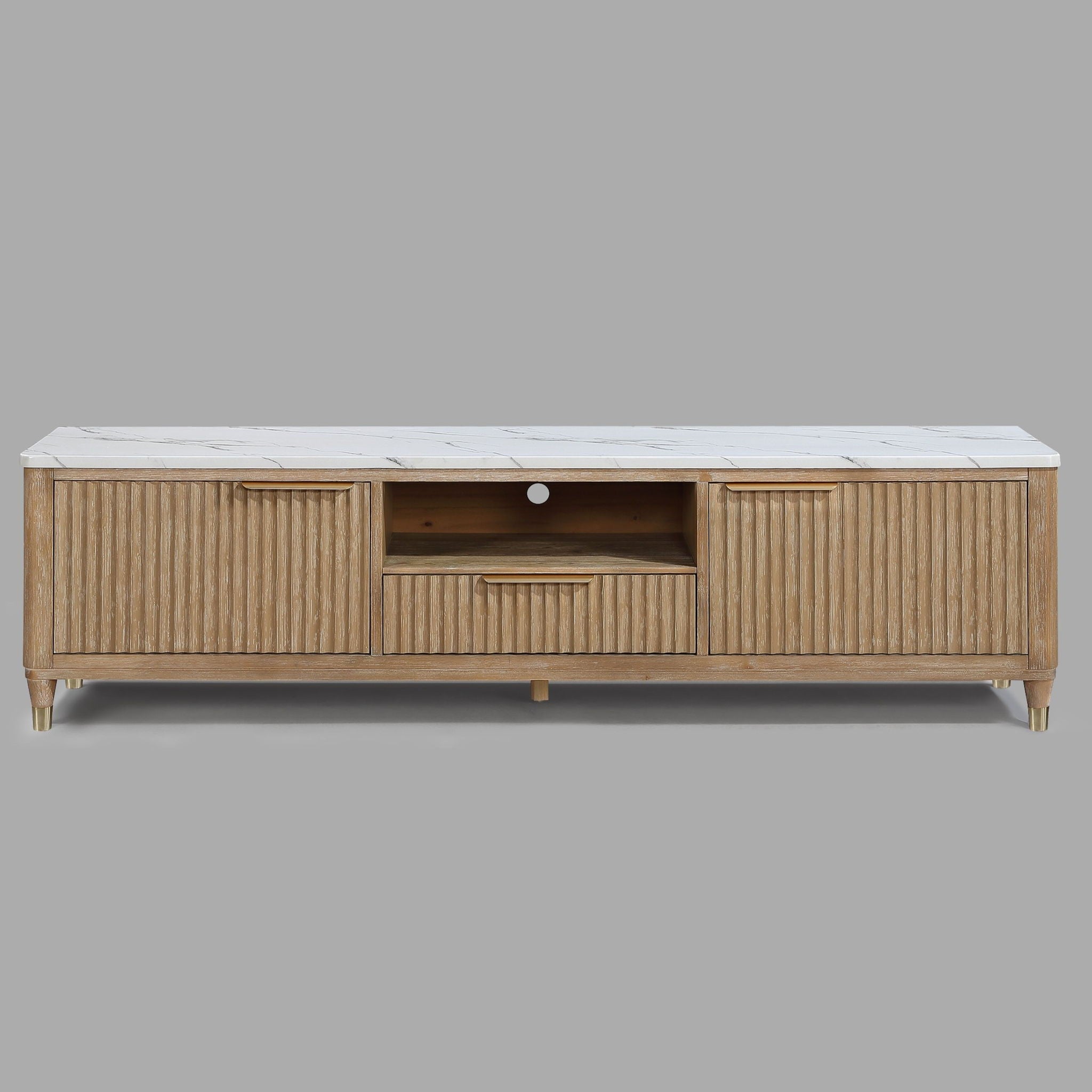 Fluted TV Stand With Accents - Natural Wood / White
