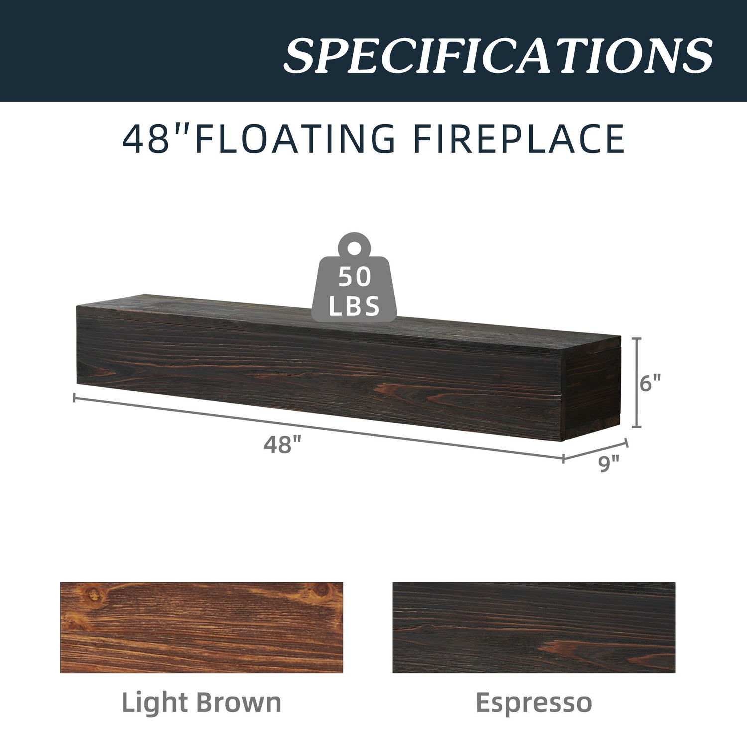 Rustic Wood Fireplace Mantel, Wall-Mounted &amp; Floating Shelf For Home Decor