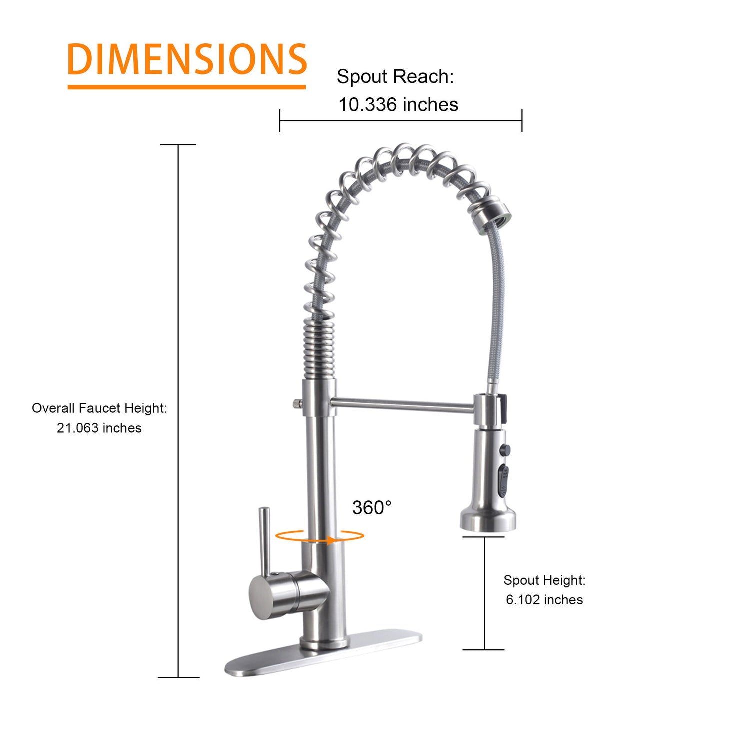 21&quot; Commercial Kitchen Faucet With Dual Function Pull Down Sprayhead In, Stainless Steel - Brushed Nickel