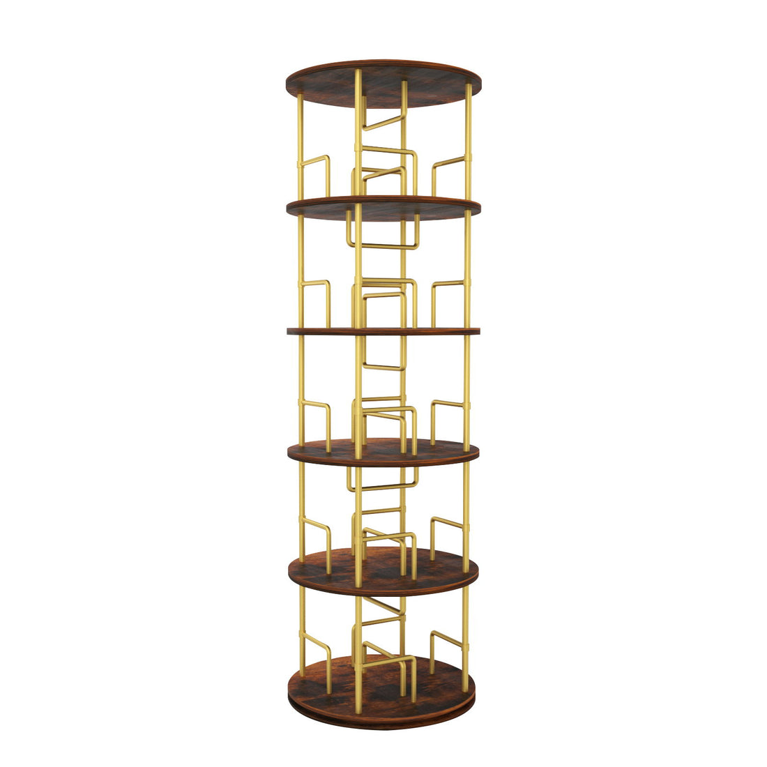 5 Tier 360 Rotating Bookshelf, Display Round Floor Standing Swivel Bookcase For Bedroom - Golden