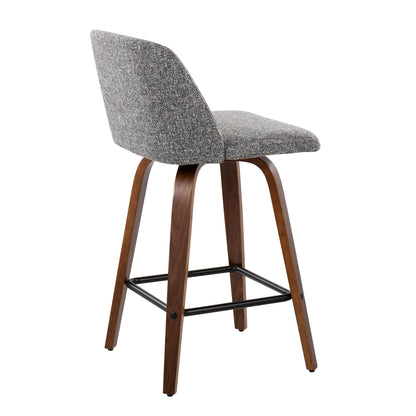 Toriano - Mid Century Modern Fixed Height Counter Stool &amp; Square Footrest (Set of 2)