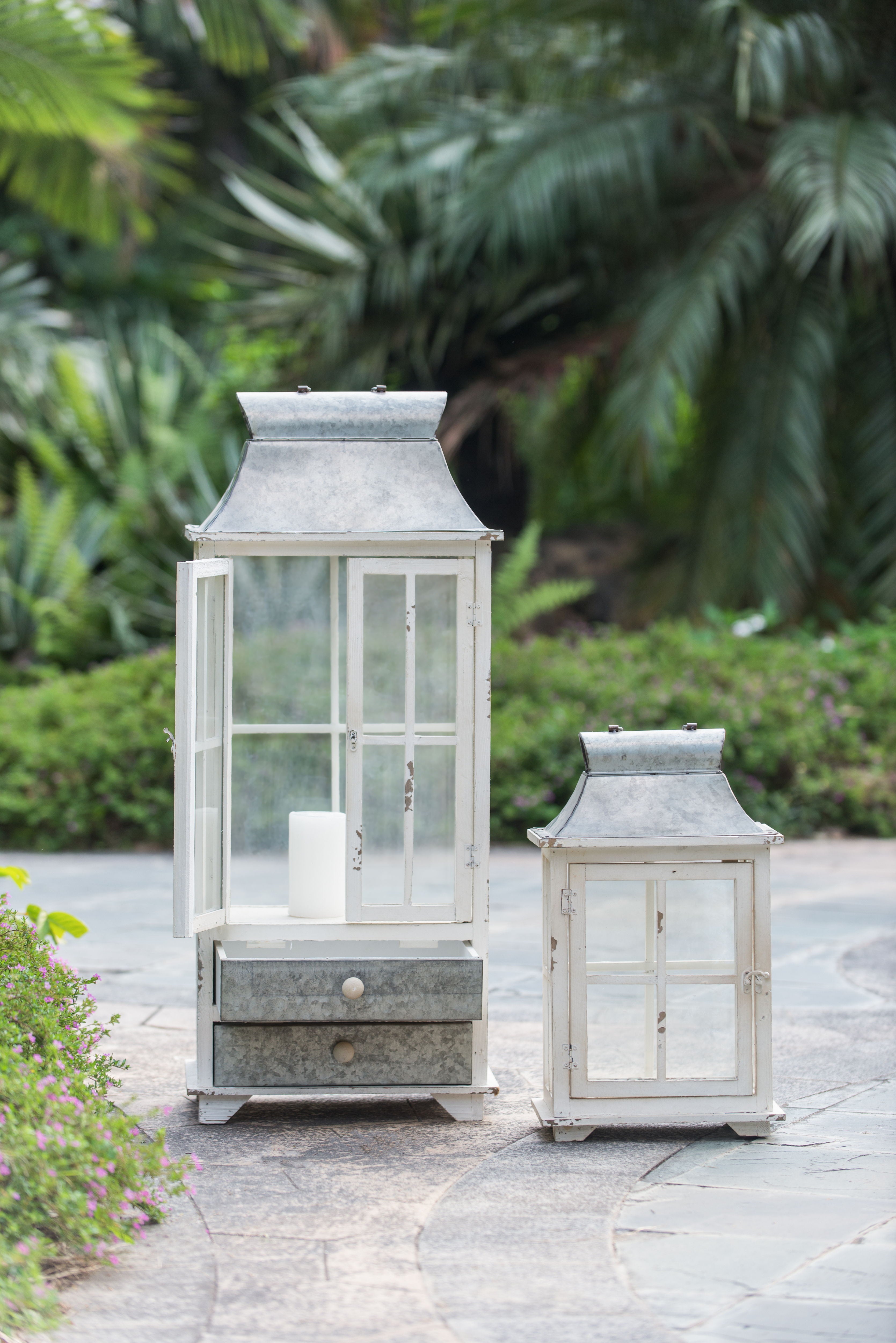 Wooden Candle Lantern Decorative, Hurricane Lantern Holder Decor For Indoor Outdoor, Home Garden Wedding - Ivory