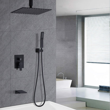 Contemporary Shower System With 12&quot; Rainfall Head And Handheld Spray, Wall Mounted