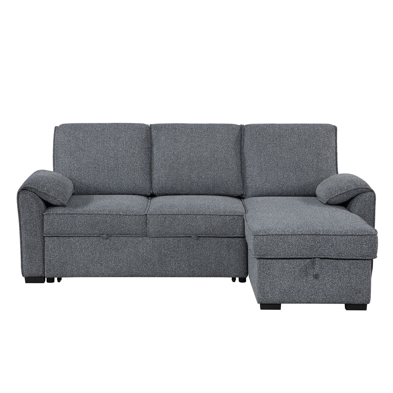 Rebecca - Sofa With Pull Out Bed, Storage Chaise, USB And Cup Holders - Dark Gray