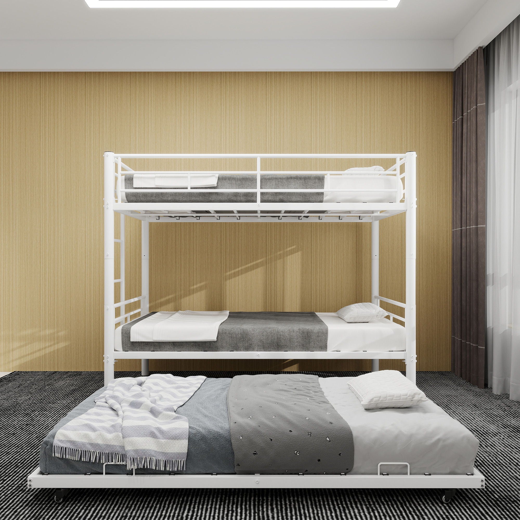 Bunk Bed For Kids, Convertible Frame With Ladders &amp; Guardrail