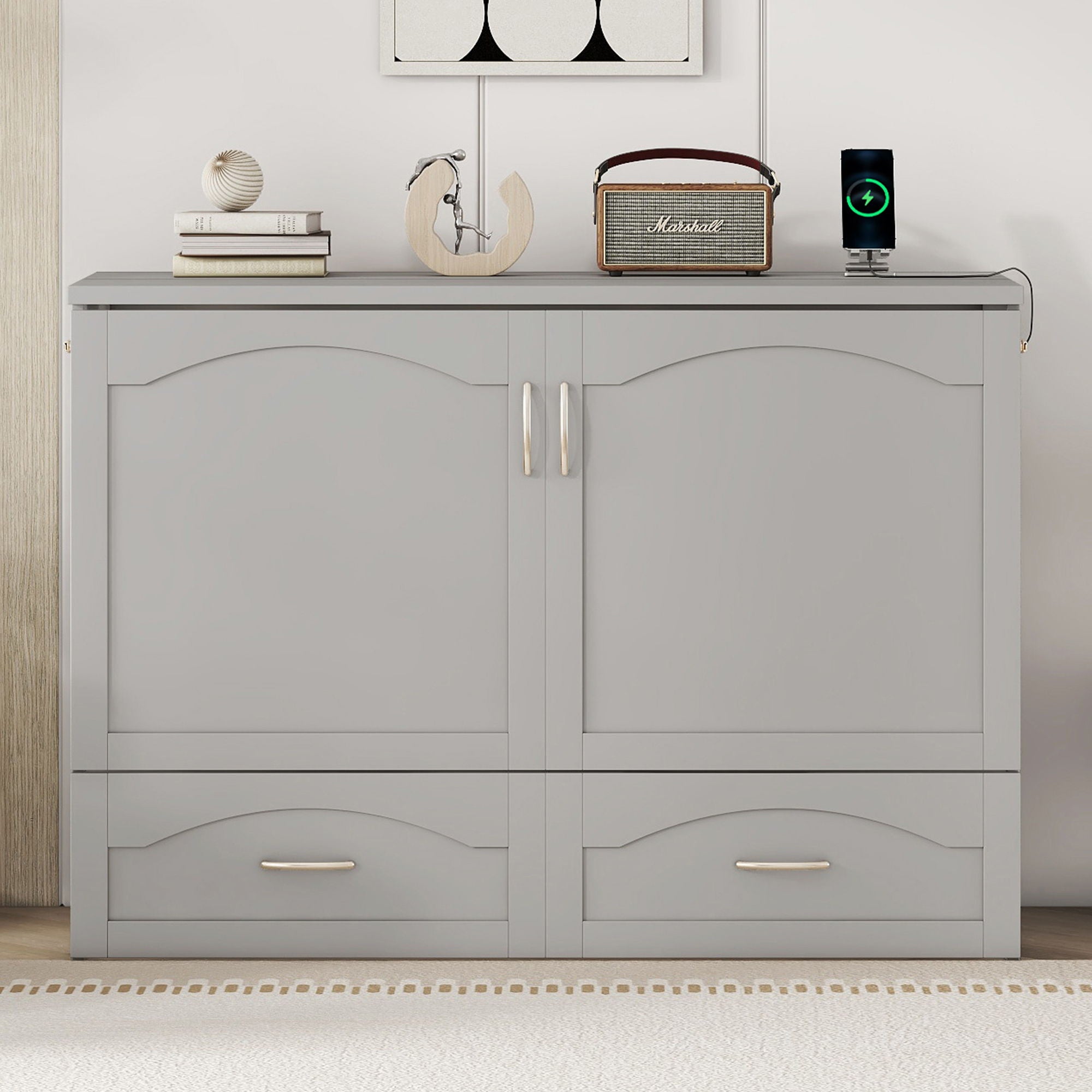 Murphy Wall Bed With Drawer And A Set Of Sockets &amp; USB Ports, Pulley Structure Design