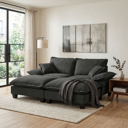 Modular Sectional Sofa With Movable Ottoman &amp; Pillows