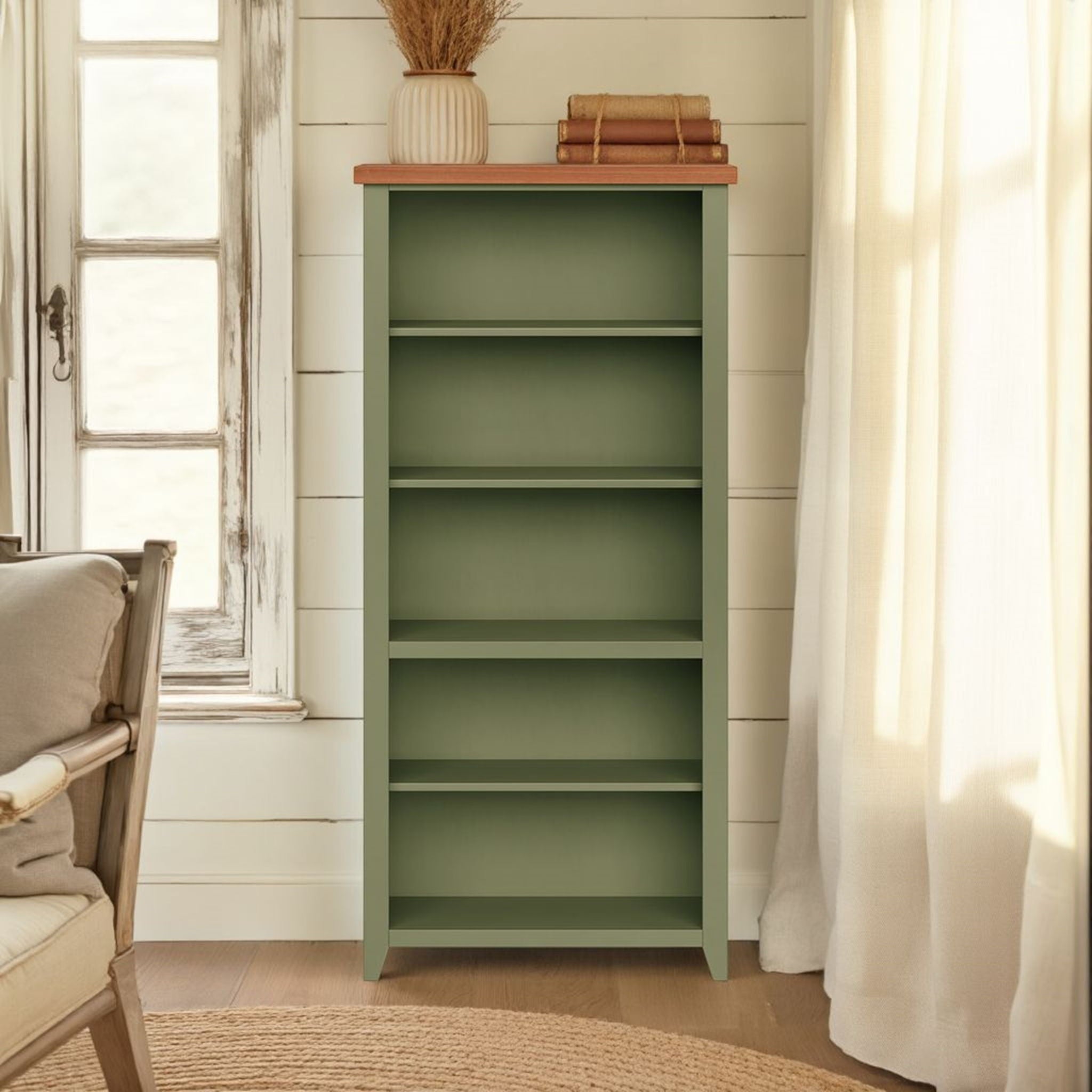 Vineyard - 72&quot; High 5 Shelf Bookcase - Sage Green And Fruitwood