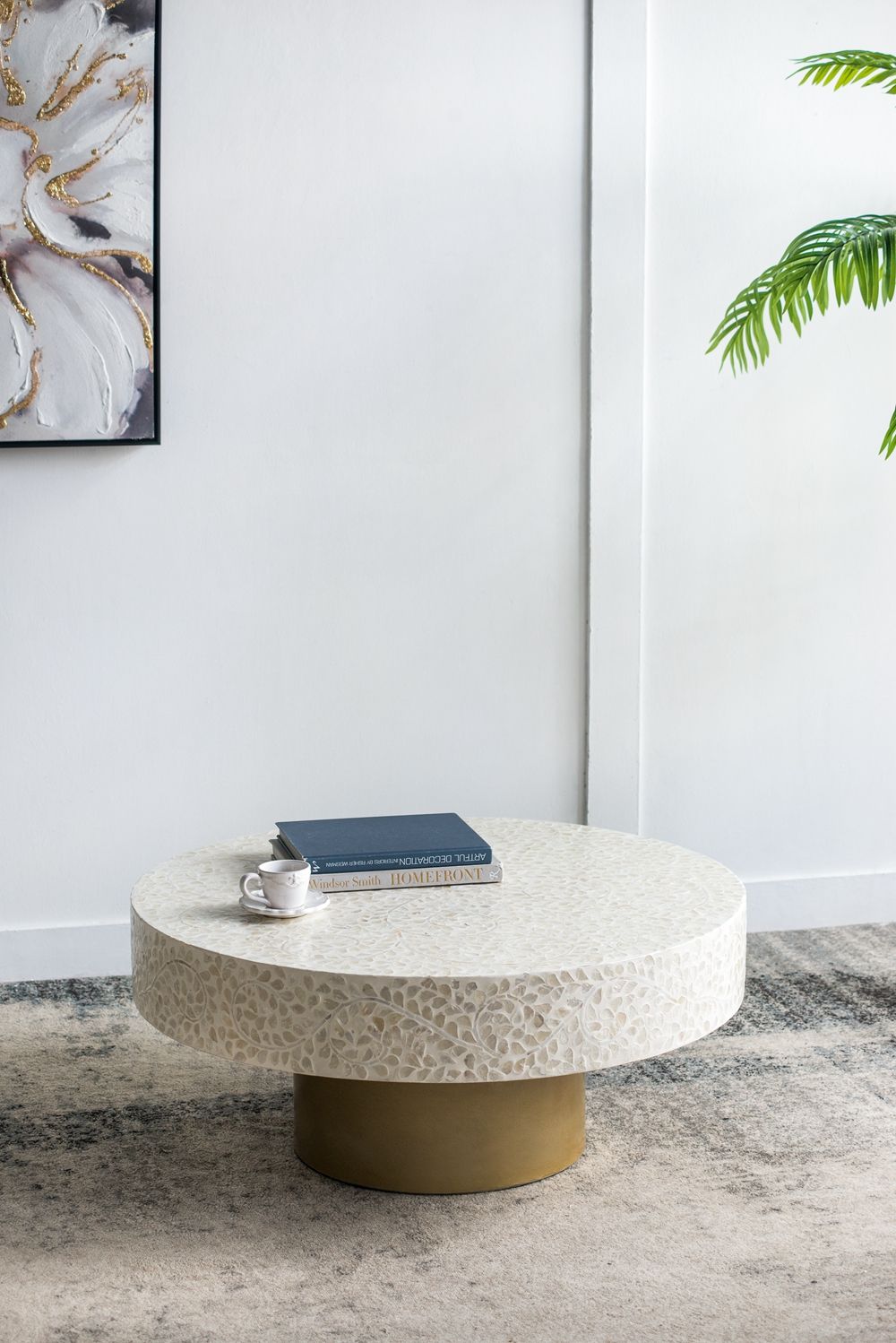 Unique Capiz Coffee Table &amp; Pedestal Base