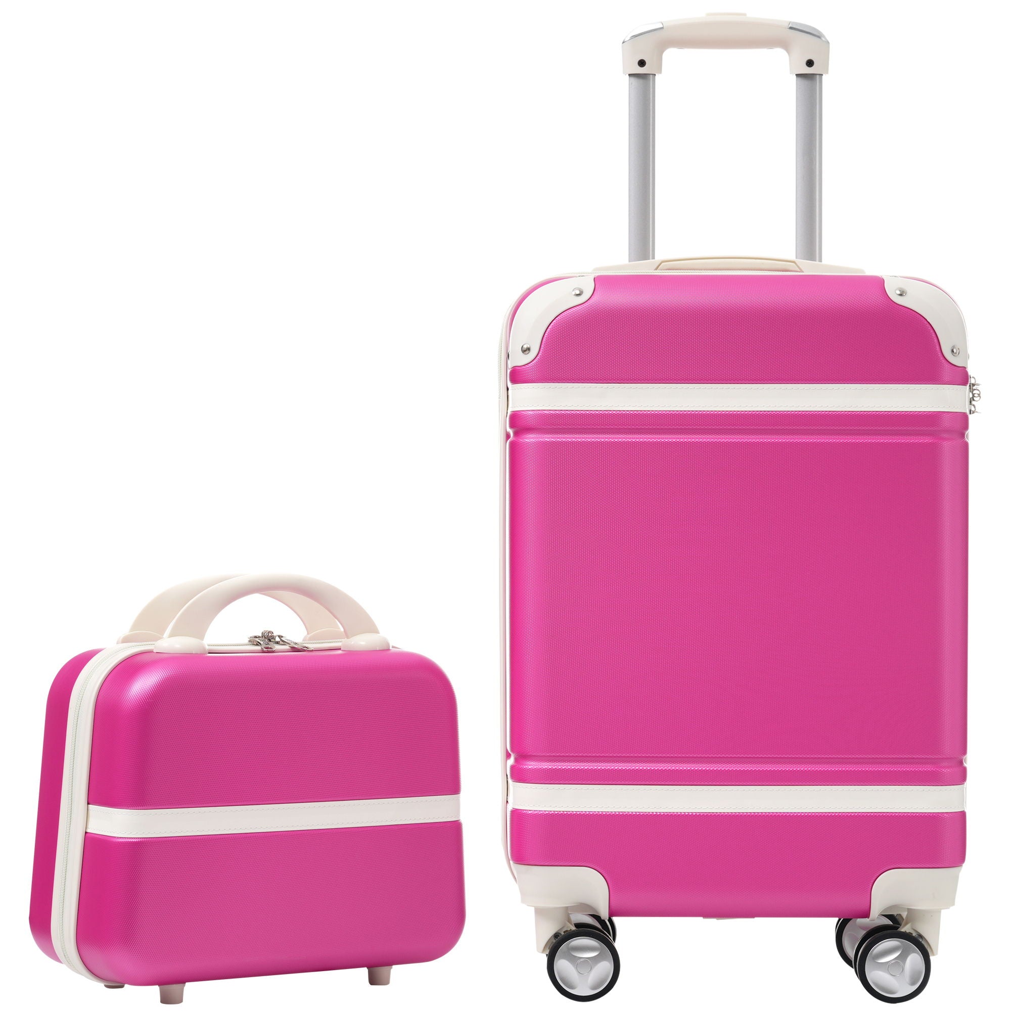 20&quot; Hardside Luggage With Cosmetic Case, 2 Piece Lightweight Suitcase Set With Spinner Wheels, Carry On Vintage Luggage