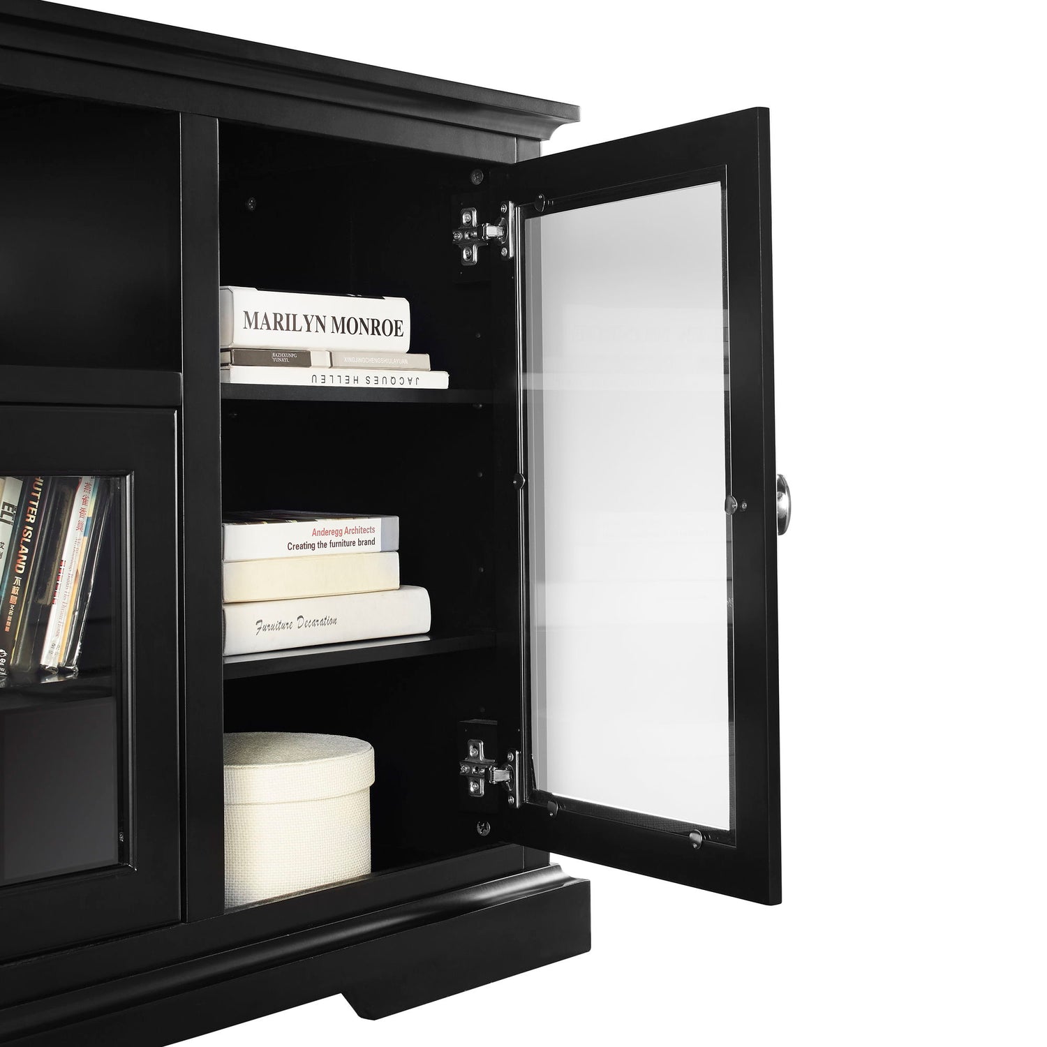 Transitional Classic 70&quot; TV Stand For 80&quot; TVs With 4 Glass Doors
