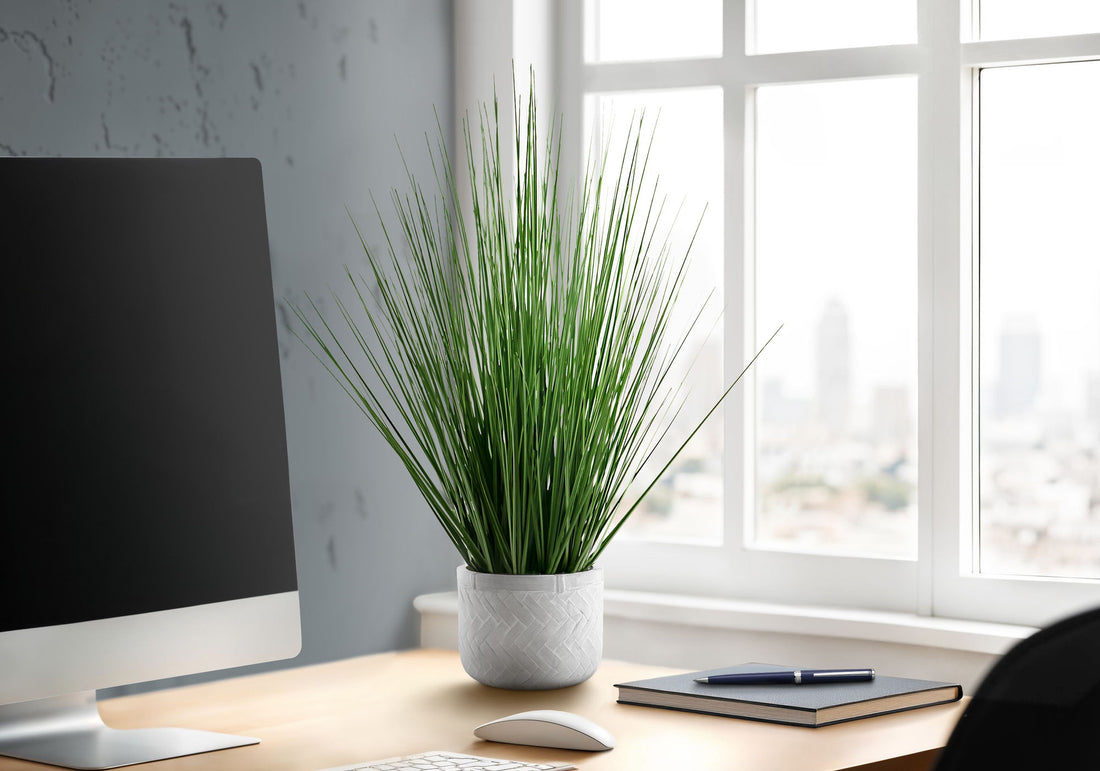 21&quot; Tall, Artificial Plant, Grass, Indoor, Faux, Fake, Table, Greenery, Potted, Real Touch, Decorative - Green / White