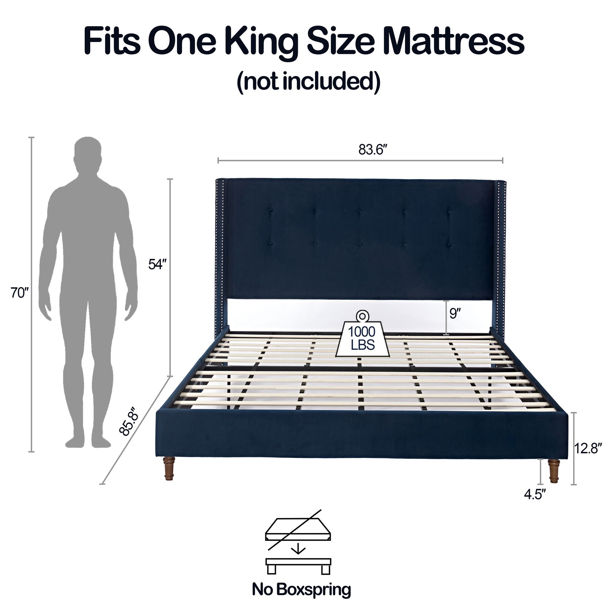 Peyton - Upholstered Bed With 54&quot; High Headboard, Traditional Hand Buttoned Tufting