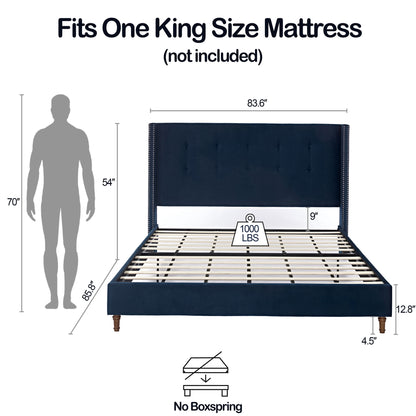 Peyton - Upholstered Bed With 54&quot; High Headboard, Traditional Hand Buttoned Tufting