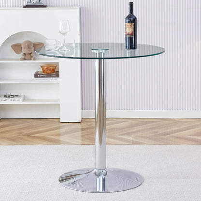 Modern Minimalist Circular Glass Dining Table With Electroplated Metal Legs 35&quot; Diameter - Transparent