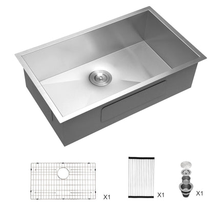 32&quot; Undermount Kitchen Sink With, Single Bowl - Brushed Nickel