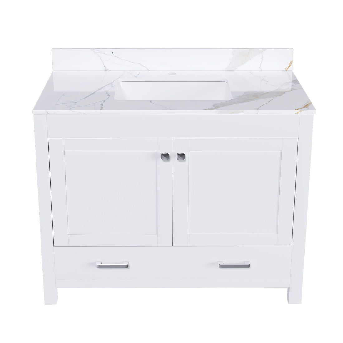 43&quot; Bathroom Vanity, Multi Functional Cabinet, Doors And Drawer - White