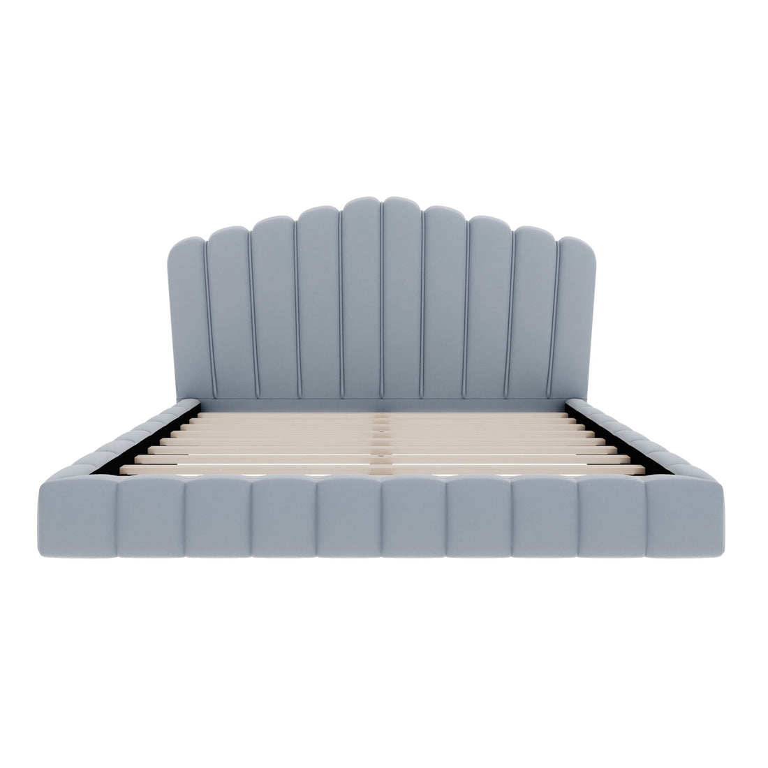 Queen Upholstered Bed Frame With Shell Shaped Headboard - Light Blue - Light Blue