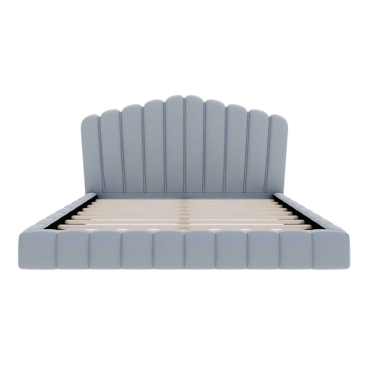Queen Upholstered Bed Frame With Shell Shaped Headboard - Light Blue - Light Blue