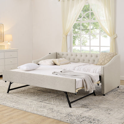 Upholstered Daybed With USB Charging &amp; Pull Out Bed