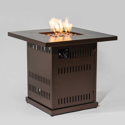 28&quot; Propane Gas Fire Pit Table, 50000 Btu Square Steel Fire Pit For Outside Patio Deck Garden Courtyard - Brown
