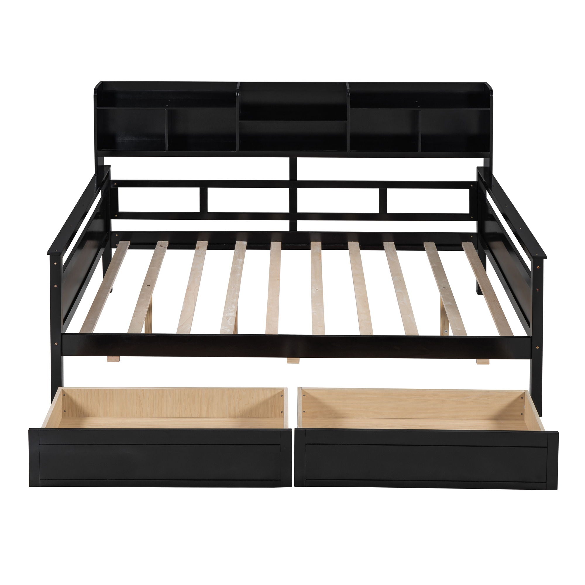Daybed, Wood Slat Support, With Bedside Shelves And Two Drawers