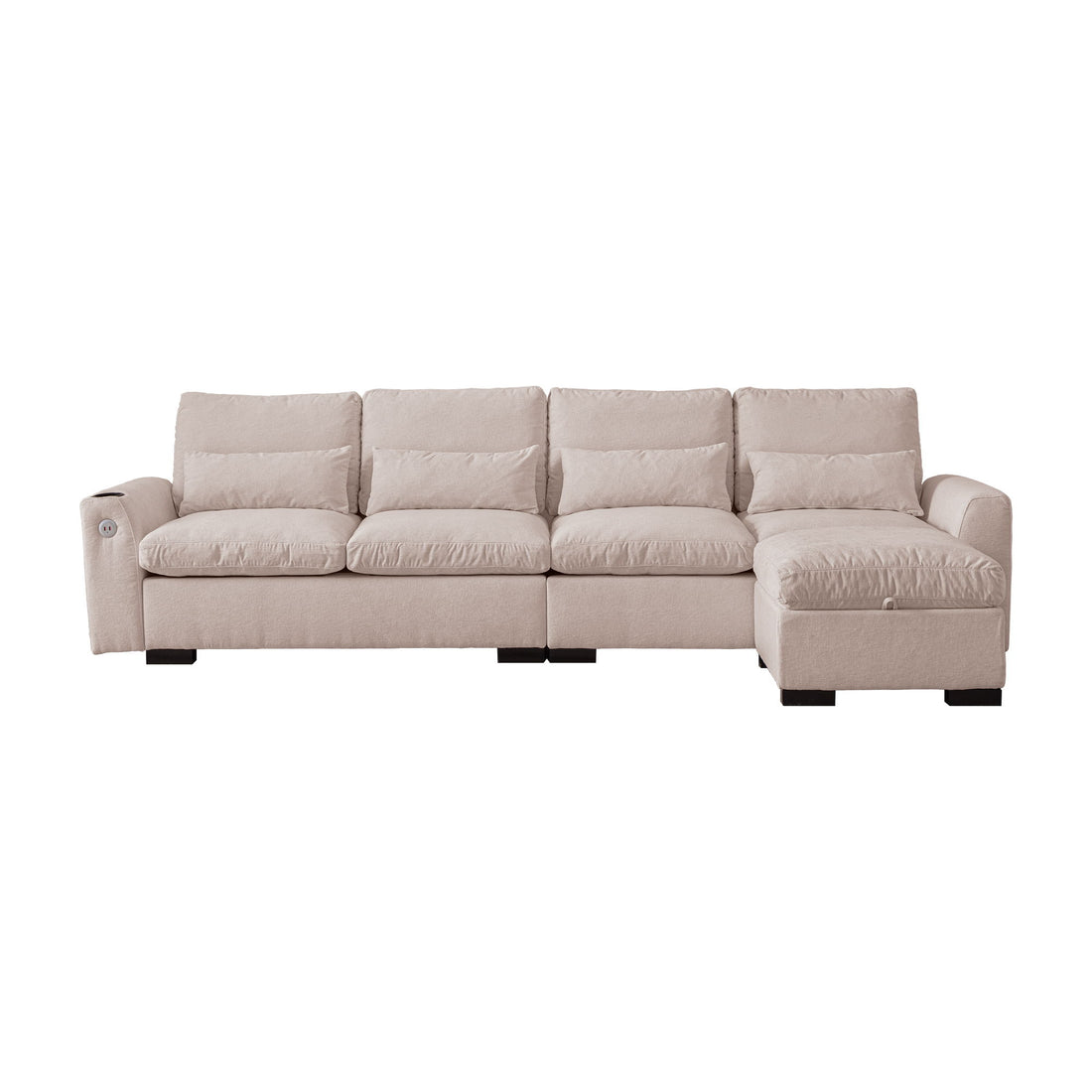 Modern Modular L Shaped Chenille Sofa Couch Reversible Ottoman With Storage Removable And Washable Cushions Sofa With USB Ports &amp; Cup Holder For Living Room