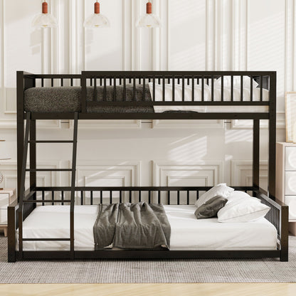 Bunk Bed Frame With Ladder And Safety Guardrails