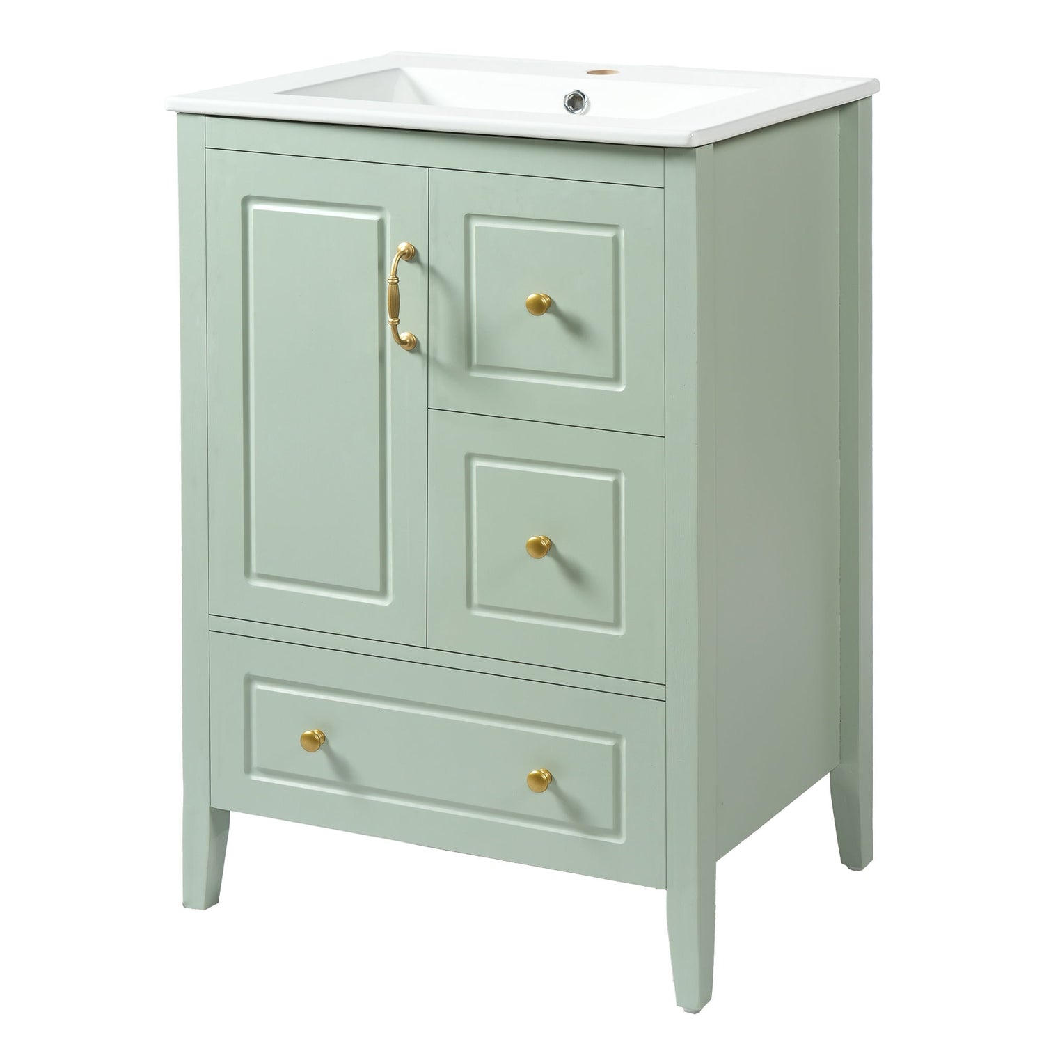Retro Bathroom Vanity With Sink, Soft Closing Cabinet &amp; Drawers