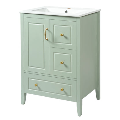 Retro Bathroom Vanity With Sink, Soft Closing Cabinet &amp; Drawers