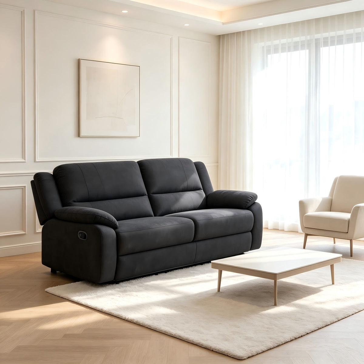 2 Seat Manual Reclining Loveseat With 150° Recline &amp; Footrest - Black