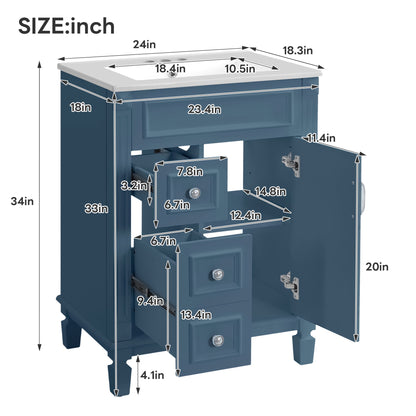 Bathroom Vanity With Sink, Compact Cabinet &amp; 2 Drawers And Adjustable Shelf
