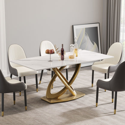 70.84&quot; Modern Artificial Stone Panel Double-Ring Stainless Steel Metal Legs, Can Accommodate 6-8 People