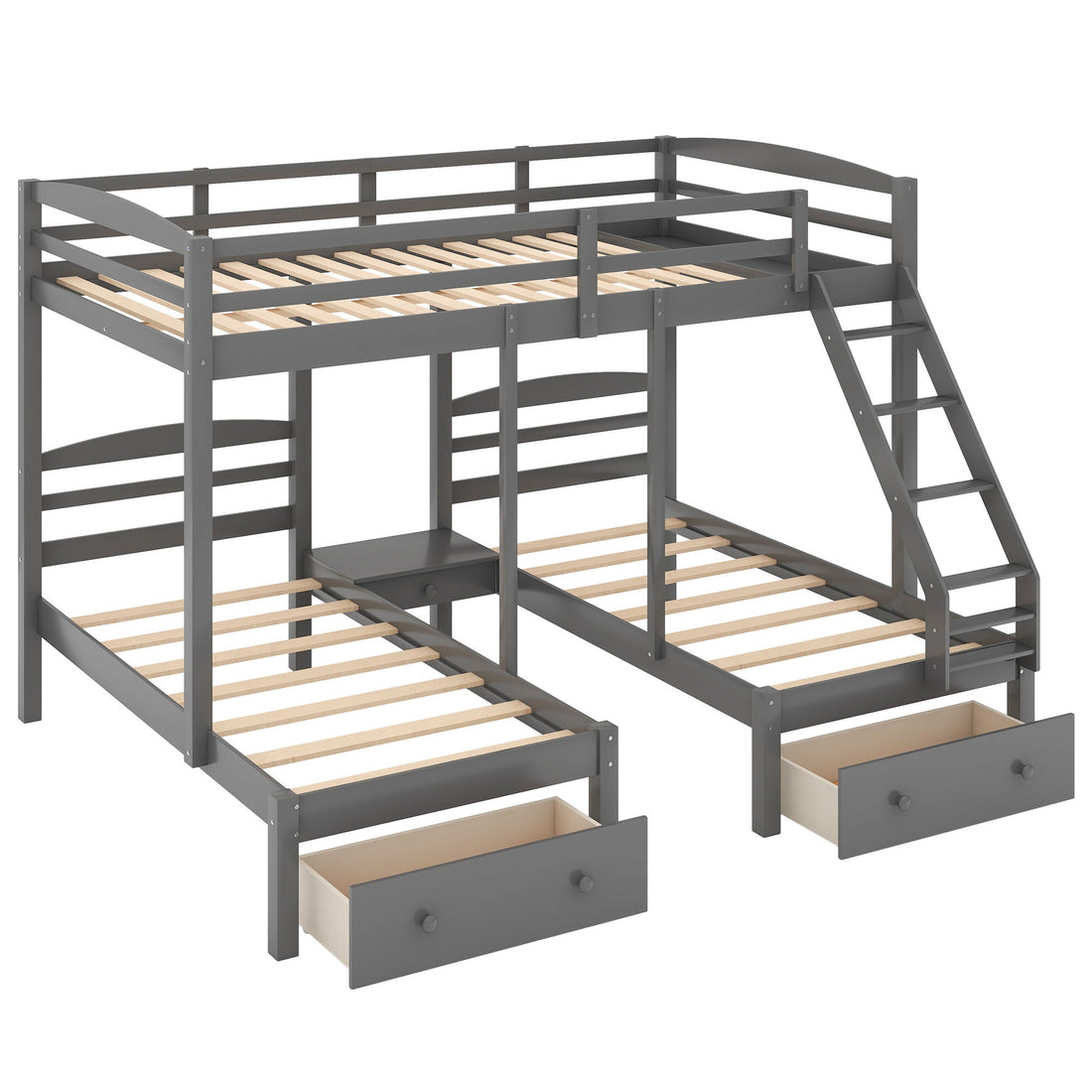 Full Over Twin &amp; Twin Bunk Bed, Triple Bunk Bed With Drawers - Gray