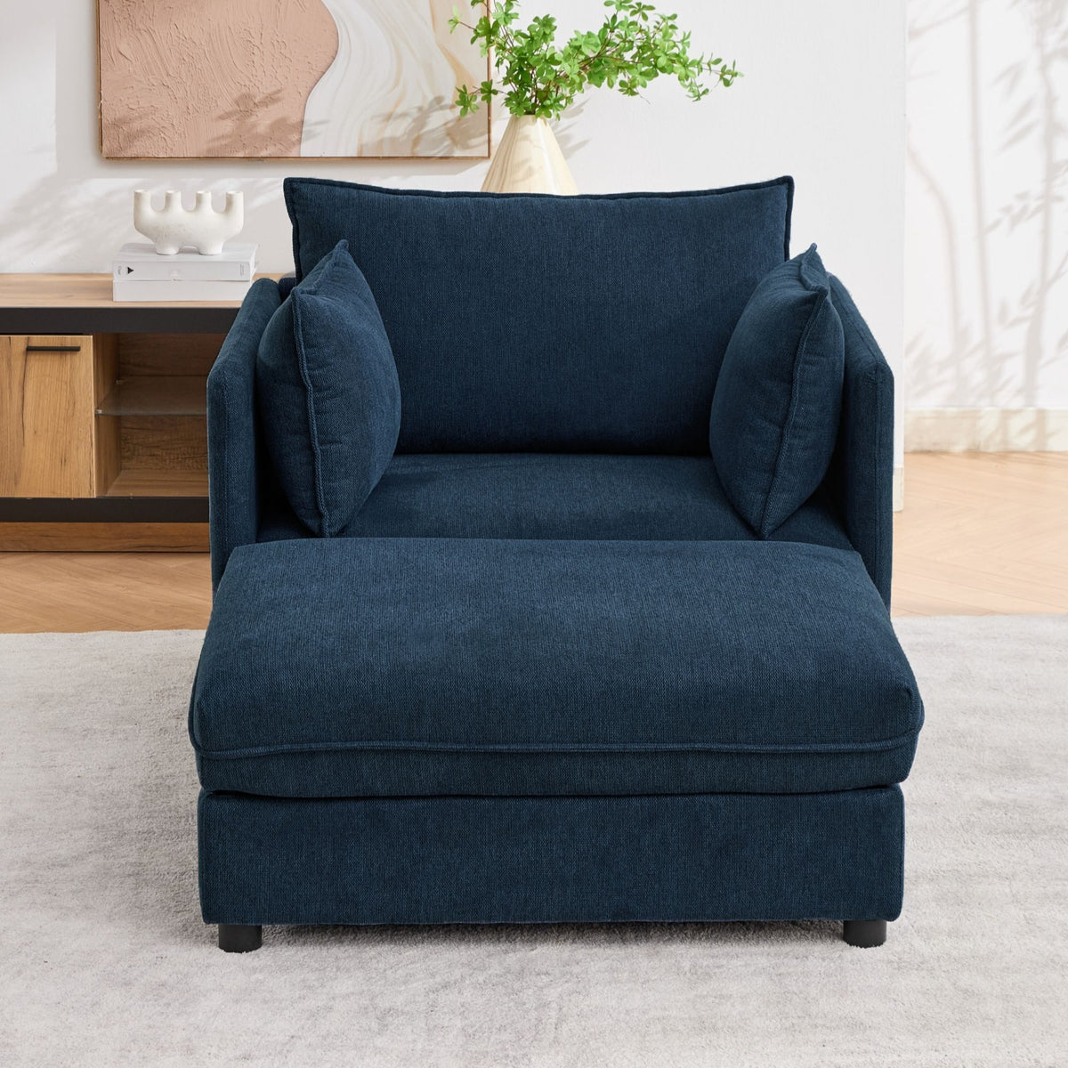 Oversized Deep Seat Accent Chair With Matching Storage Ottoman &amp; Throw Pillows