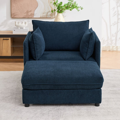 Oversized Deep Seat Accent Chair With Matching Storage Ottoman &amp; Throw Pillows