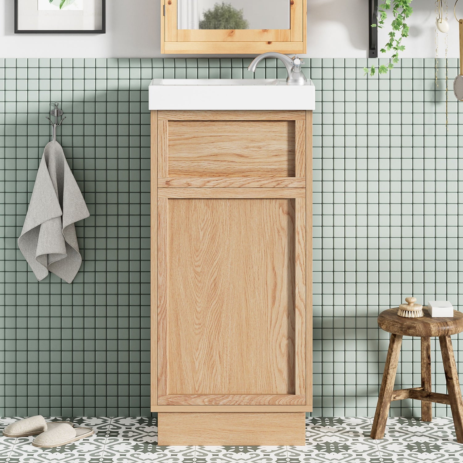 15.75&quot; Bathroom Vanity With Reversible Resin Sink And Cabinet - Wood