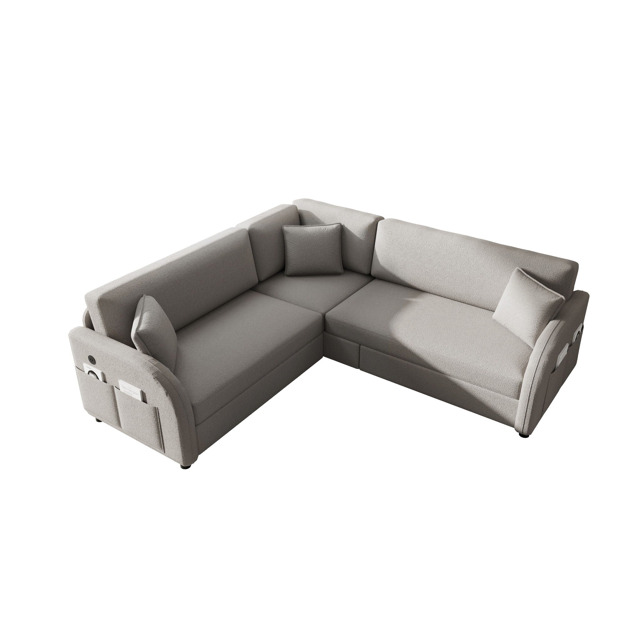 L-Shaped Couch With Pull-Out Bed, Oversize Convertible Sleeper Sofa With Side Pocket &amp; USB Port