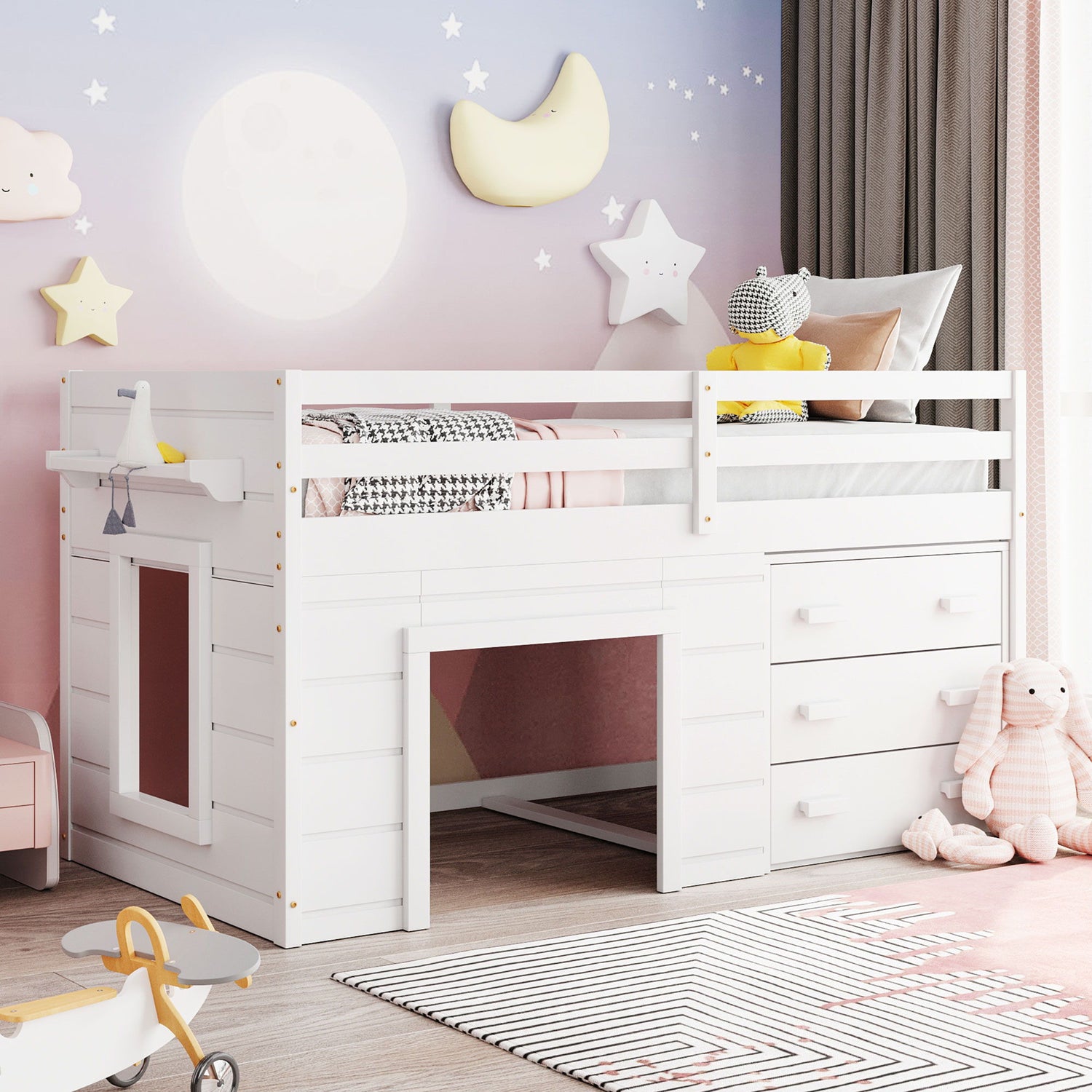 Loft Bed With Cabinet And Shelf
