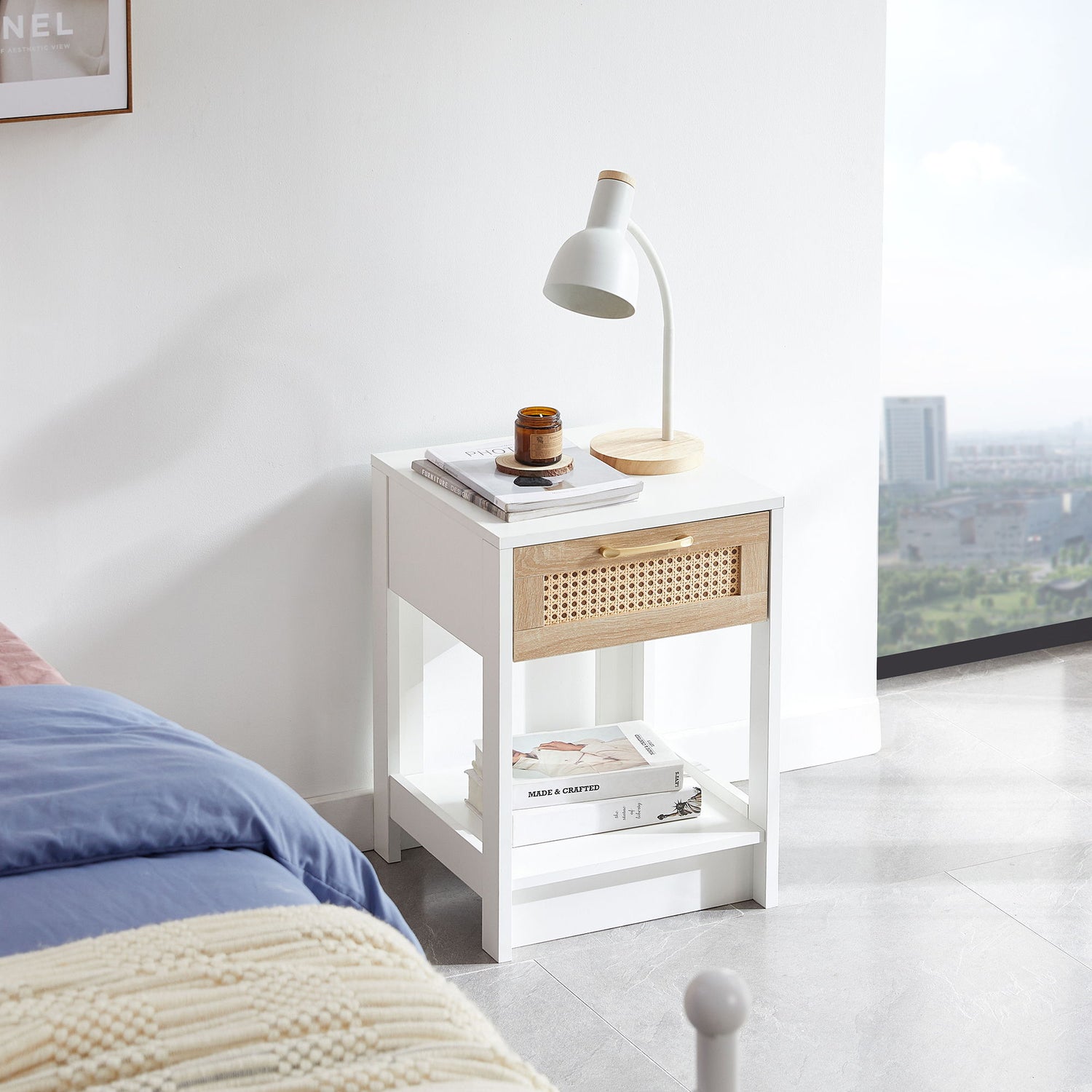 15.75&quot; Rattan End Table With Drawer, Modern Nightstand, Side Table For Living Room, Bedroom