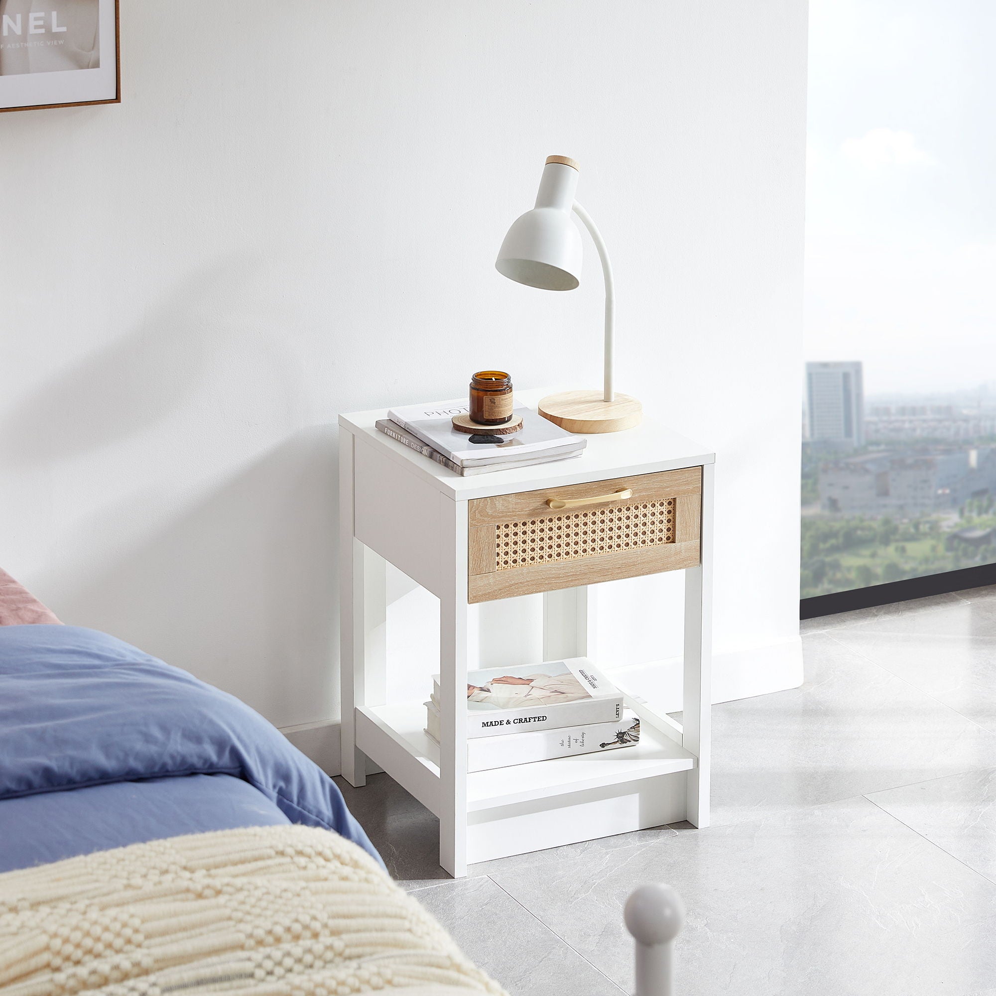 15.75&quot; Rattan End Table With Drawer, Modern Nightstand, Side Table For Living Room, Bedroom